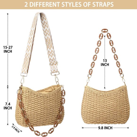 Straw Handbags Purses Crossbody Pocketbook Bag Casual Woven Beach Bags Summer Ho - Picture 6 of 6